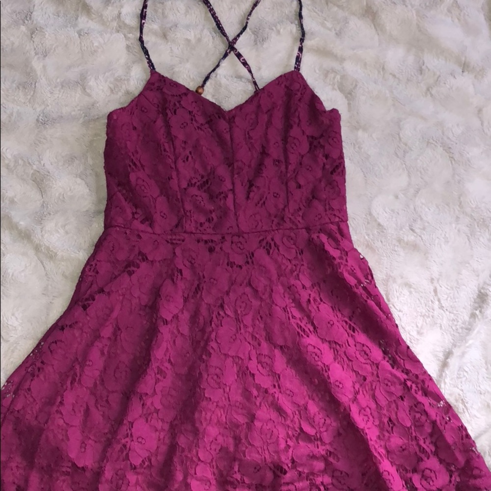 Pink lace mini spaghetti strap dress